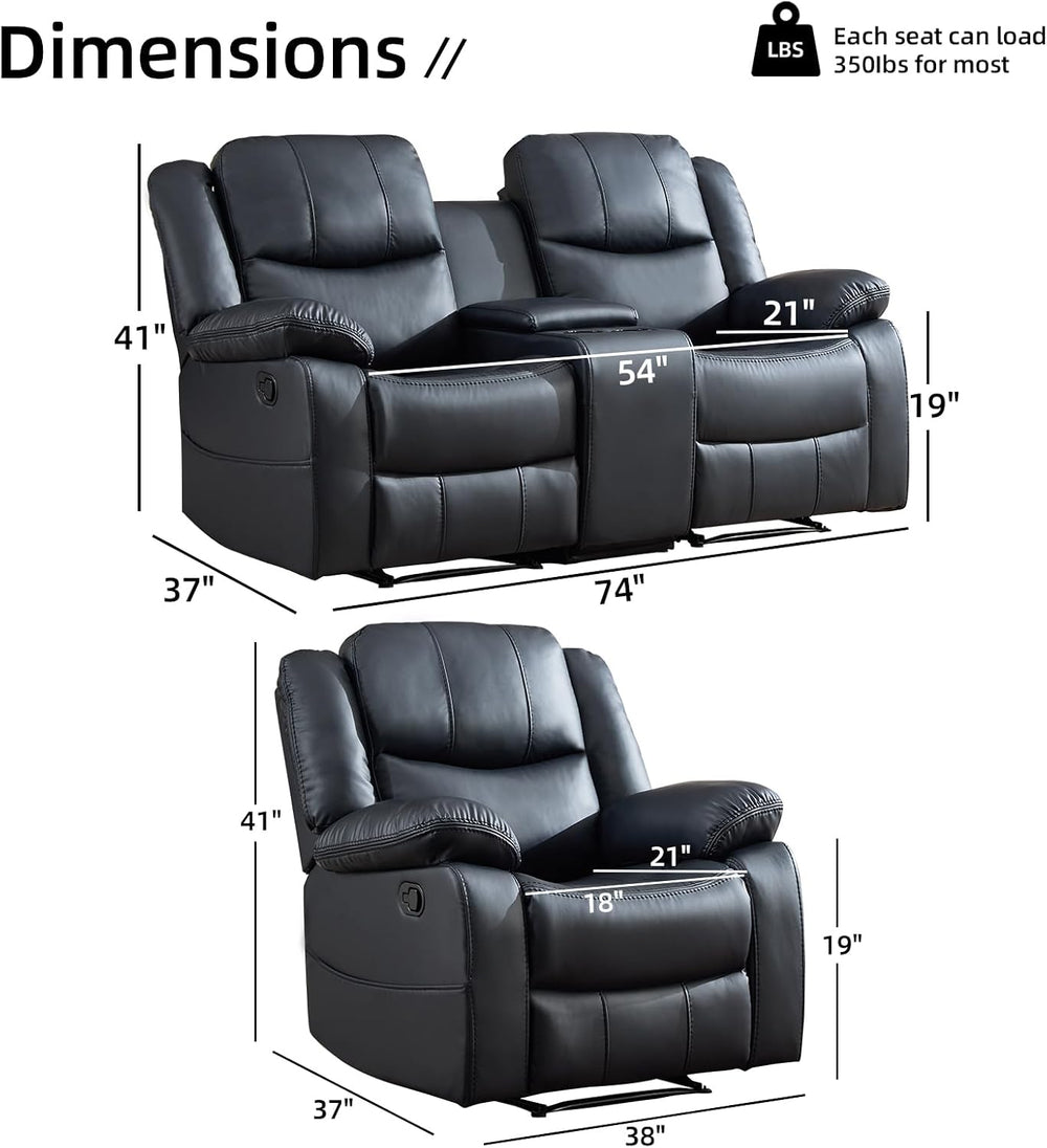 EBELLO 2 Piece Manual Recliner Sofa Set, Faux Leather Reclining Living Room F...
