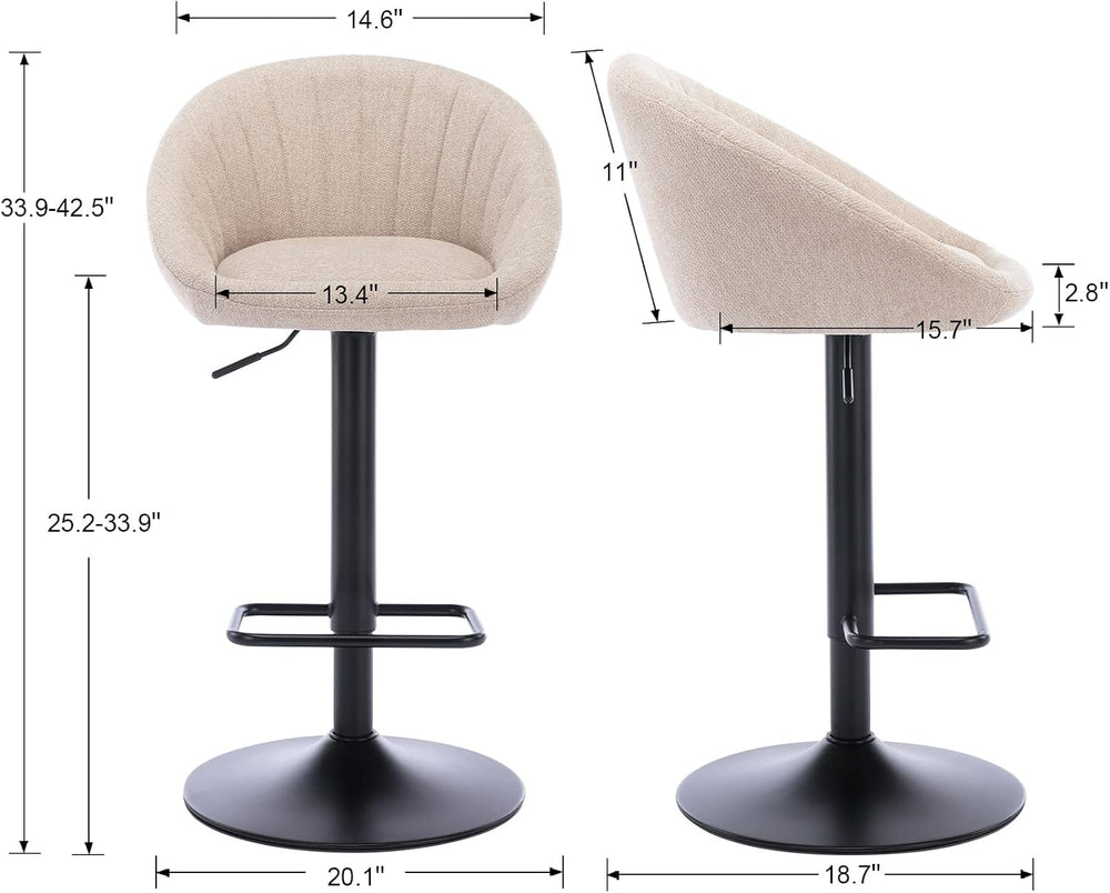 Set of 2 Adjustable Swivel Bar Stools, Beige Terrycloth
