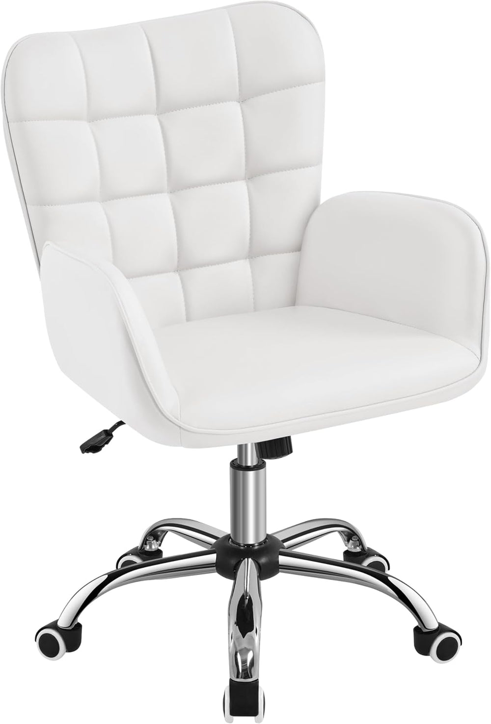 Yaheetech Tufted White Faux Leather Swivel Vanity Desk Chair with Armrests
