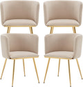Canxkun Velvet Dining Chairs Set of 4, Barrel Dining Chairs with Gold Metal Legs, Modern Upholstered Dining Room Chair for Dining Room, Kitchen, Vanity (Beige)