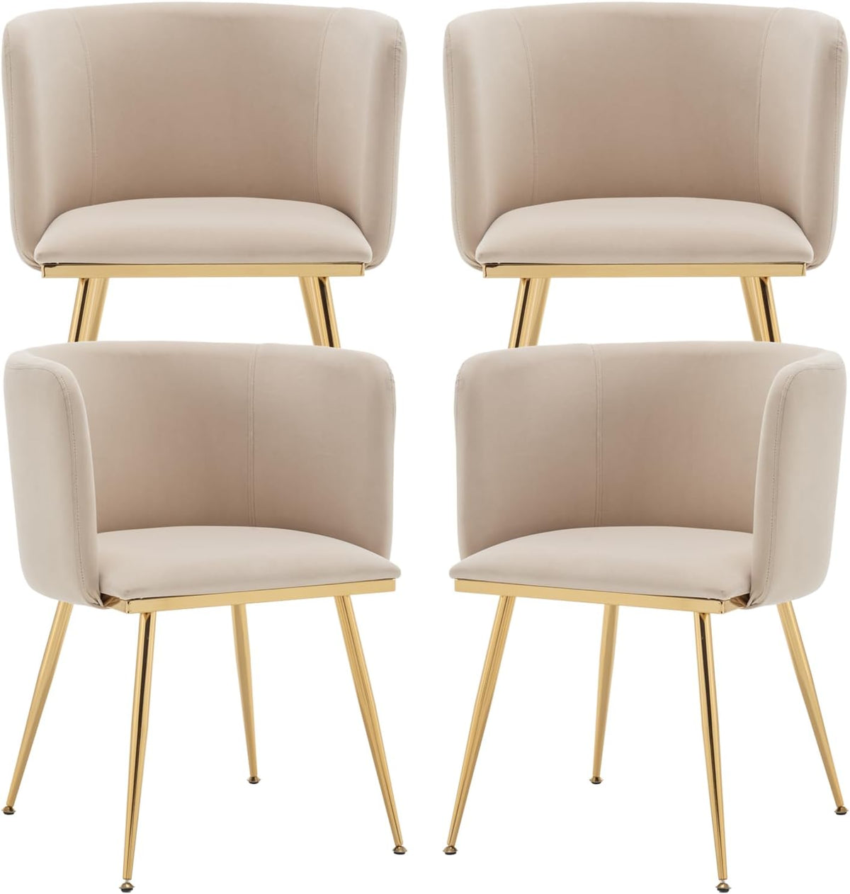 Canxkun Velvet Dining Chairs Set of 4, Barrel Dining Chairs with Gold Metal Legs, Modern Upholstered Dining Room Chair for Dining Room, Kitchen, Vanity (Beige)