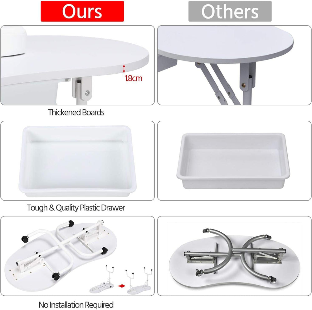 Yaheetech Portable Manicure Table Foldable Nail Desk with Drawer, White