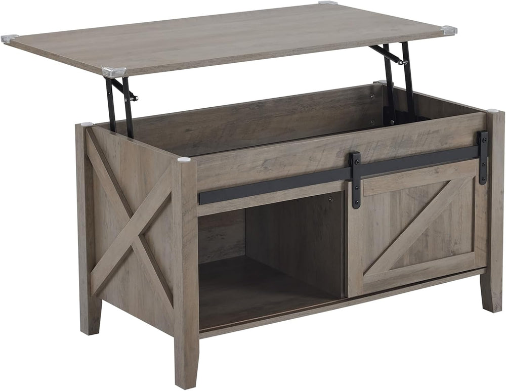 VINGLI 36" Farmhouse Lift Top Coffee Table with Hidden Storage, Open Shelf