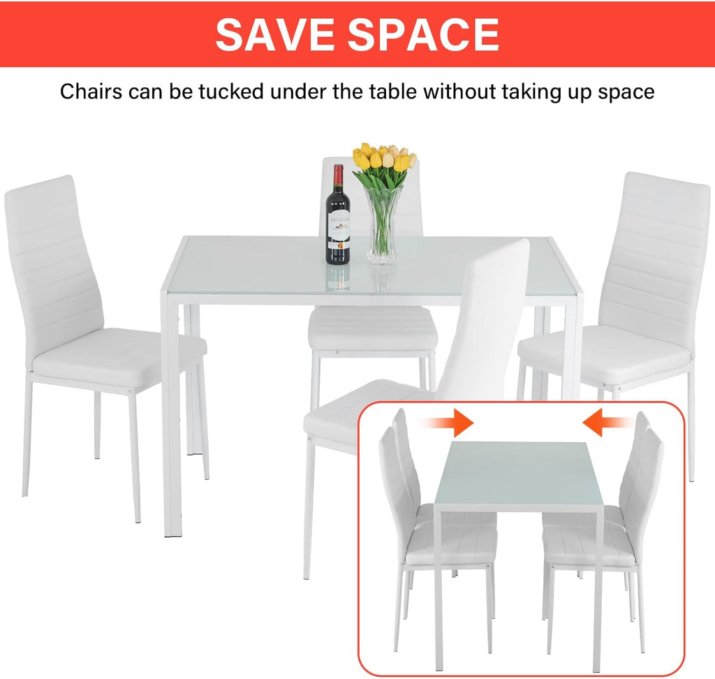 fdw | 5-piece dining table set | white showing dimensions