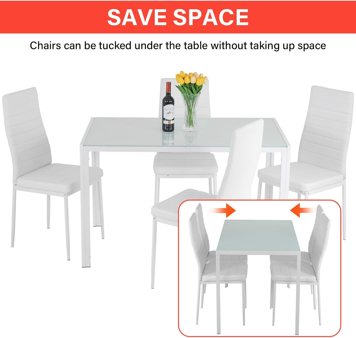 fdw | 5-piece dining table set | white showing dimensions