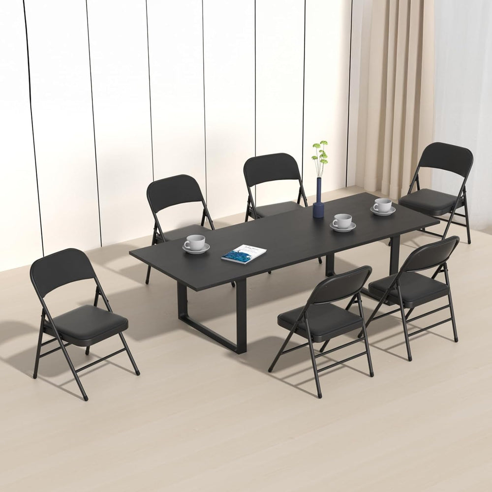 4 Pack Padded Folding Chairs with Fabric Cushion and Back, Charcoal Black
