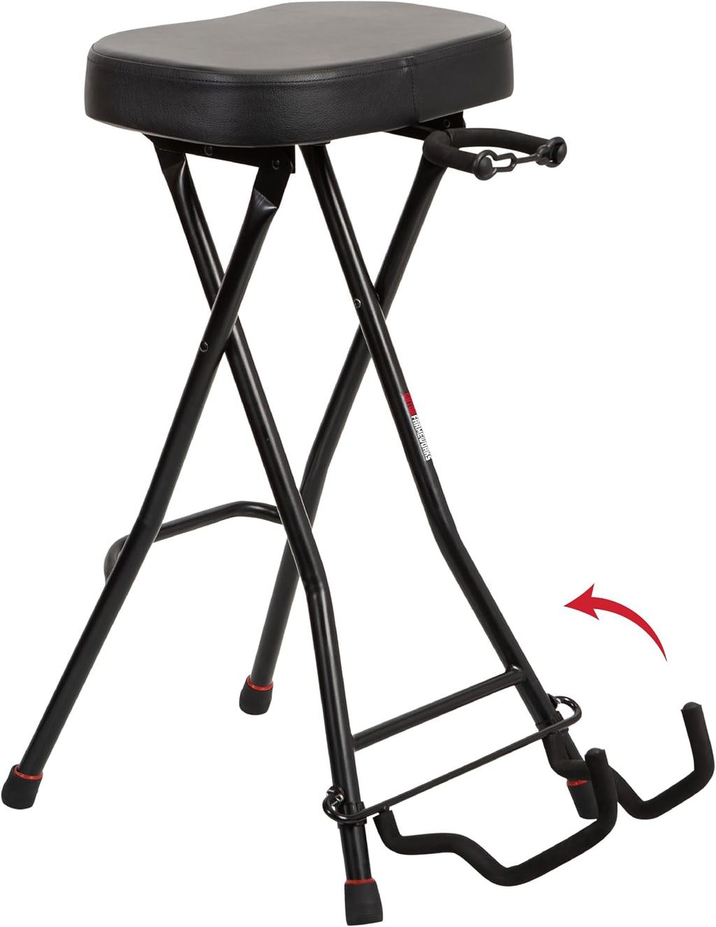 Gator Frameworks Foldable Guitar Stool with Padded Seat and Rear Mounted Guitar Hanger, (GFW-GTRSTOOL)