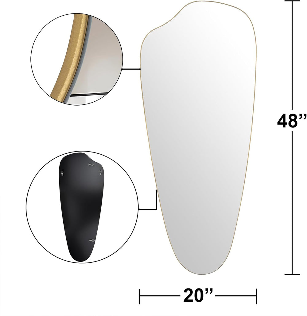Irregular Asymmetrical Wall Mirror Full Length, 48x20 Inch Gold Mirror