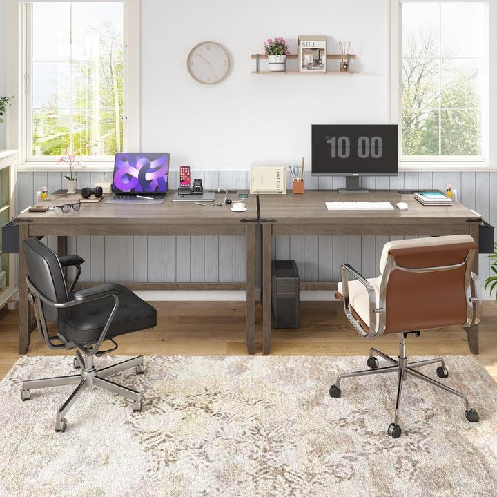 EnHomee 32"Farmhouse Writing Desk with Power Outlet,Storage Bag for Bedroom