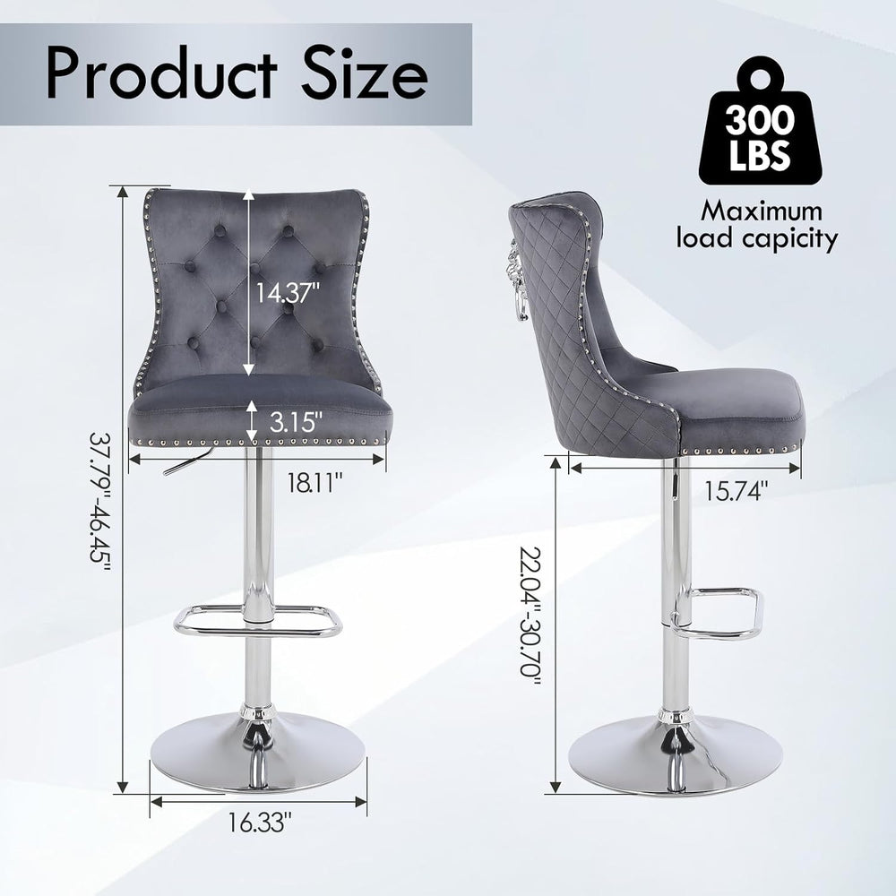 Velvet Bar Stools Set of 4,Modern Swivel Bar Height Stools with Lion Pull Rin...