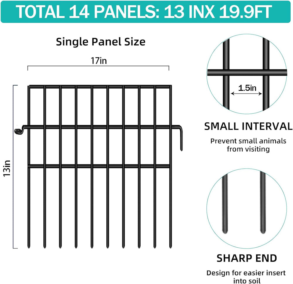 14 Panels Animal Barrier Fence, No Dig Fences, 13in(H) X 19.9ft(L) Garden Fen...