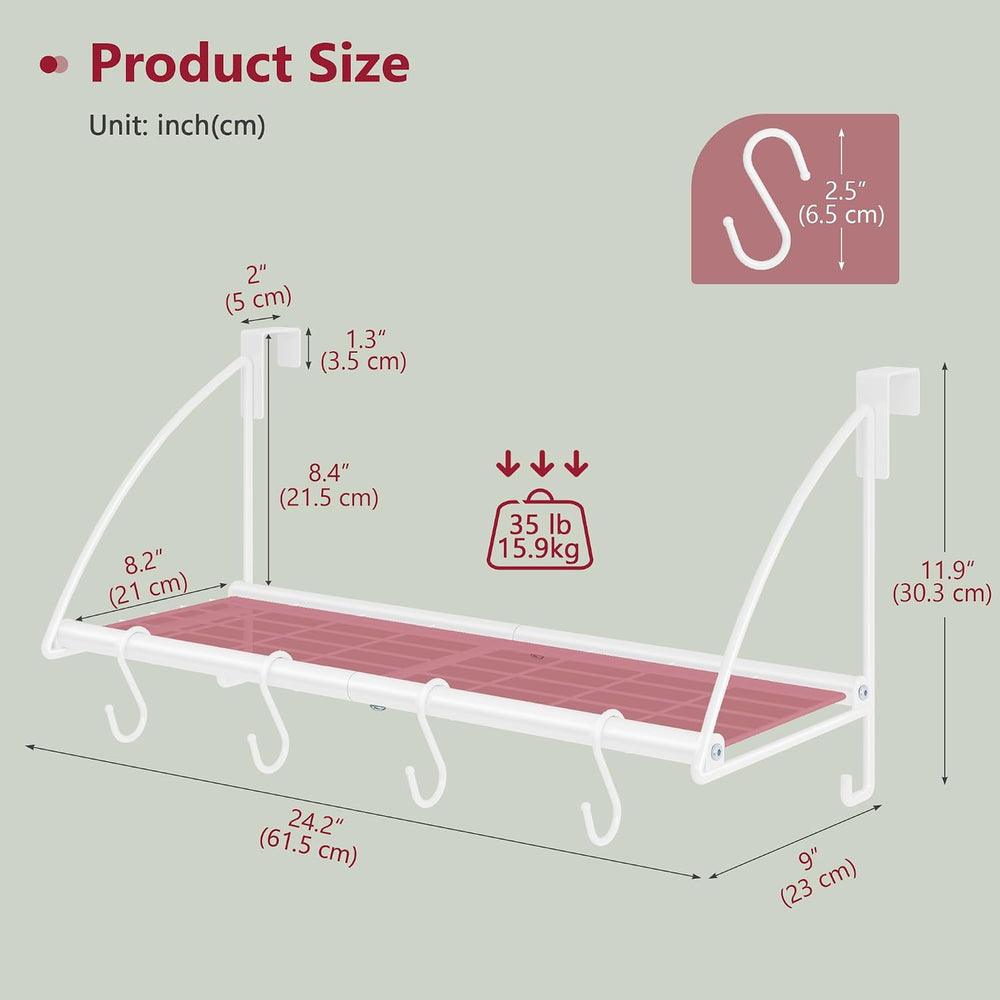 Tajsoon 24.2" Over the Door Clothes Hanger with Storage Rack and Hook White