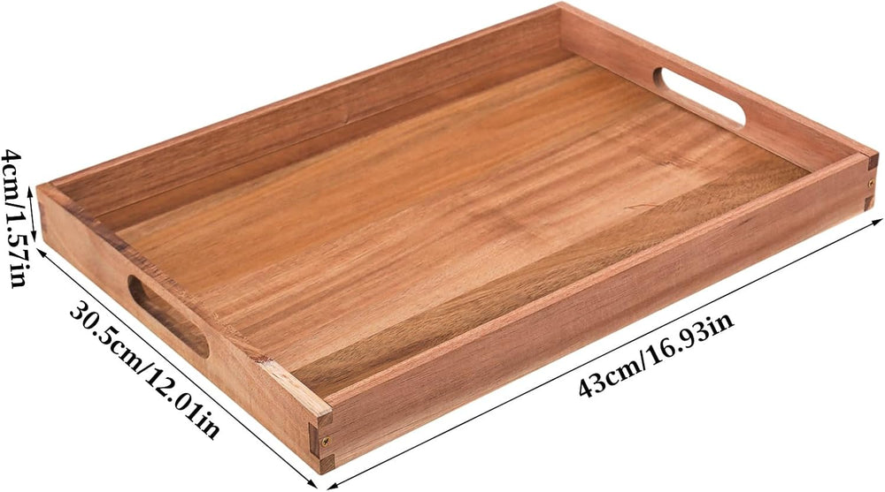 3-piece Set Wooden Serving Tray with Handles (17 Inches) – Decorative Serving...
