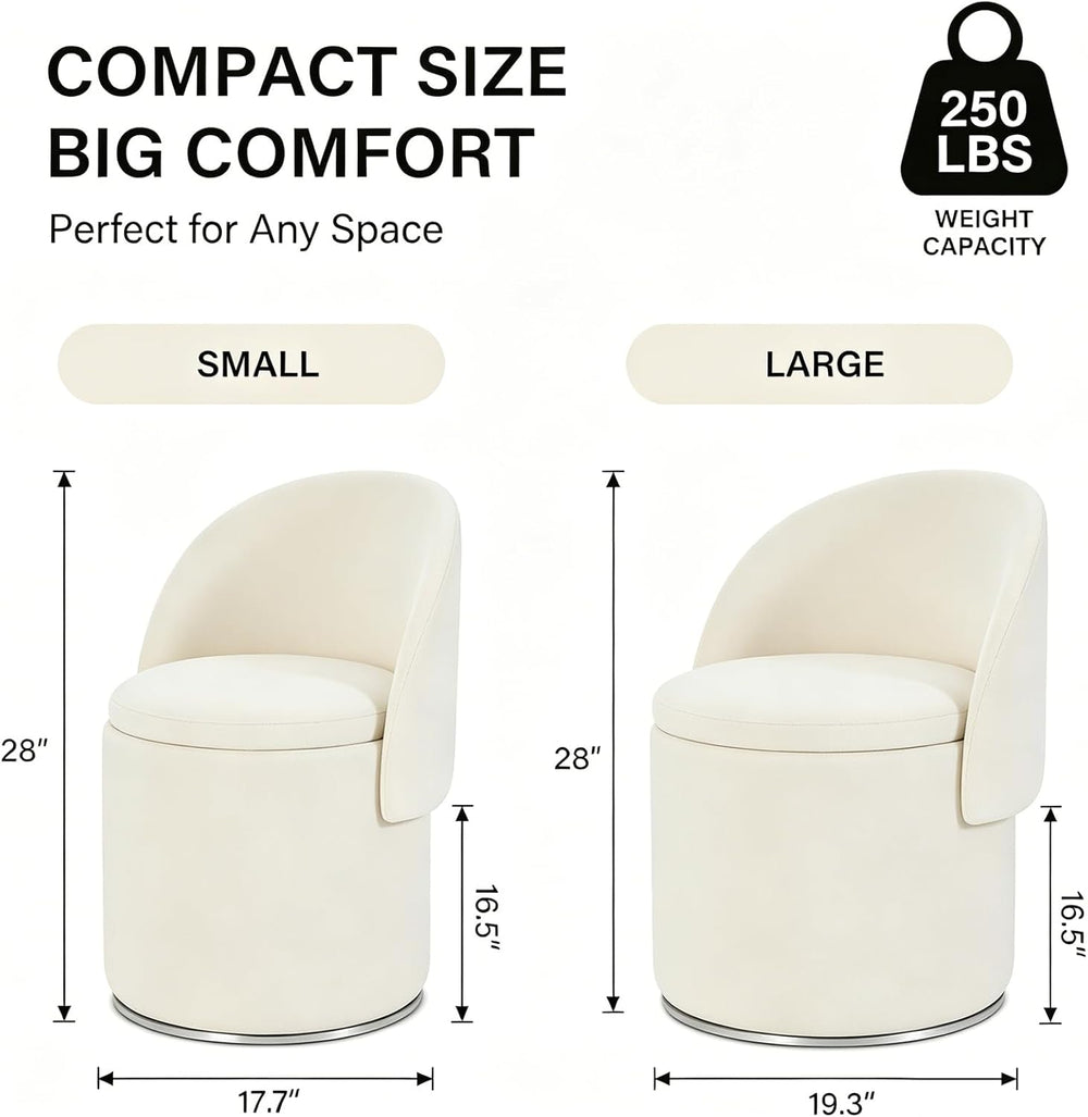 360° Swivel Vanity Chair with Backrest, Modern Accent Chair with Storage