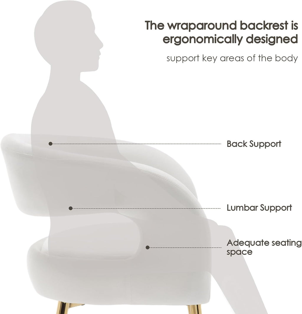 Hyfirm White and Gold Dining Chairs Set of 6, Upholstered Velvet Barrel Dining Room Chairs Luxury Modern Comfy Armchairs for Kitchen Recepition Restaurant