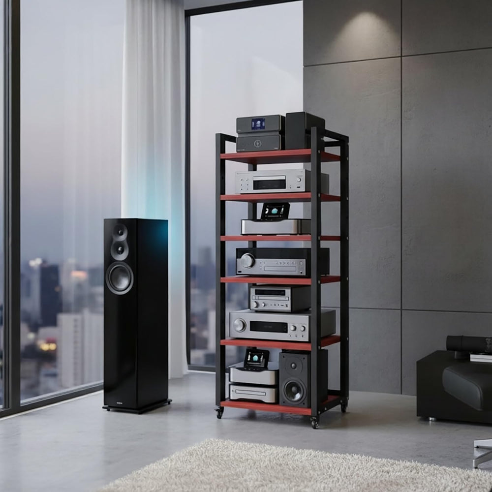 6 Tier AV Media Stand, 55in Audio Rack Tower Stereo Components Cabinet