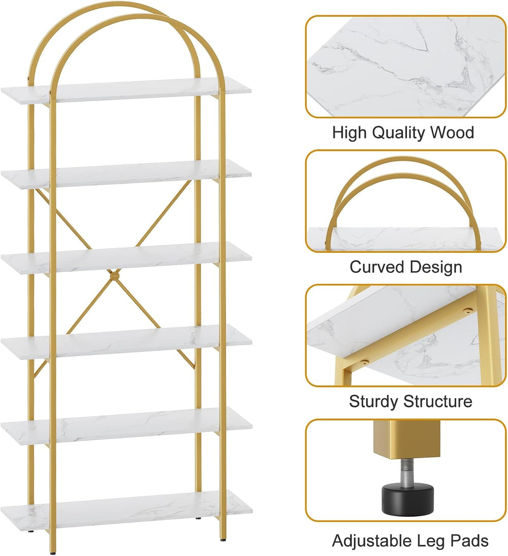 Arbuxzuy 6 Tier Bookshelf, 83" Tall Arched Bookcase, Tall Book Shelf wit...
