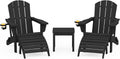 SERWALL 5-Piece HDPE Adirondack Chair and Ottoman and Table Set, Black