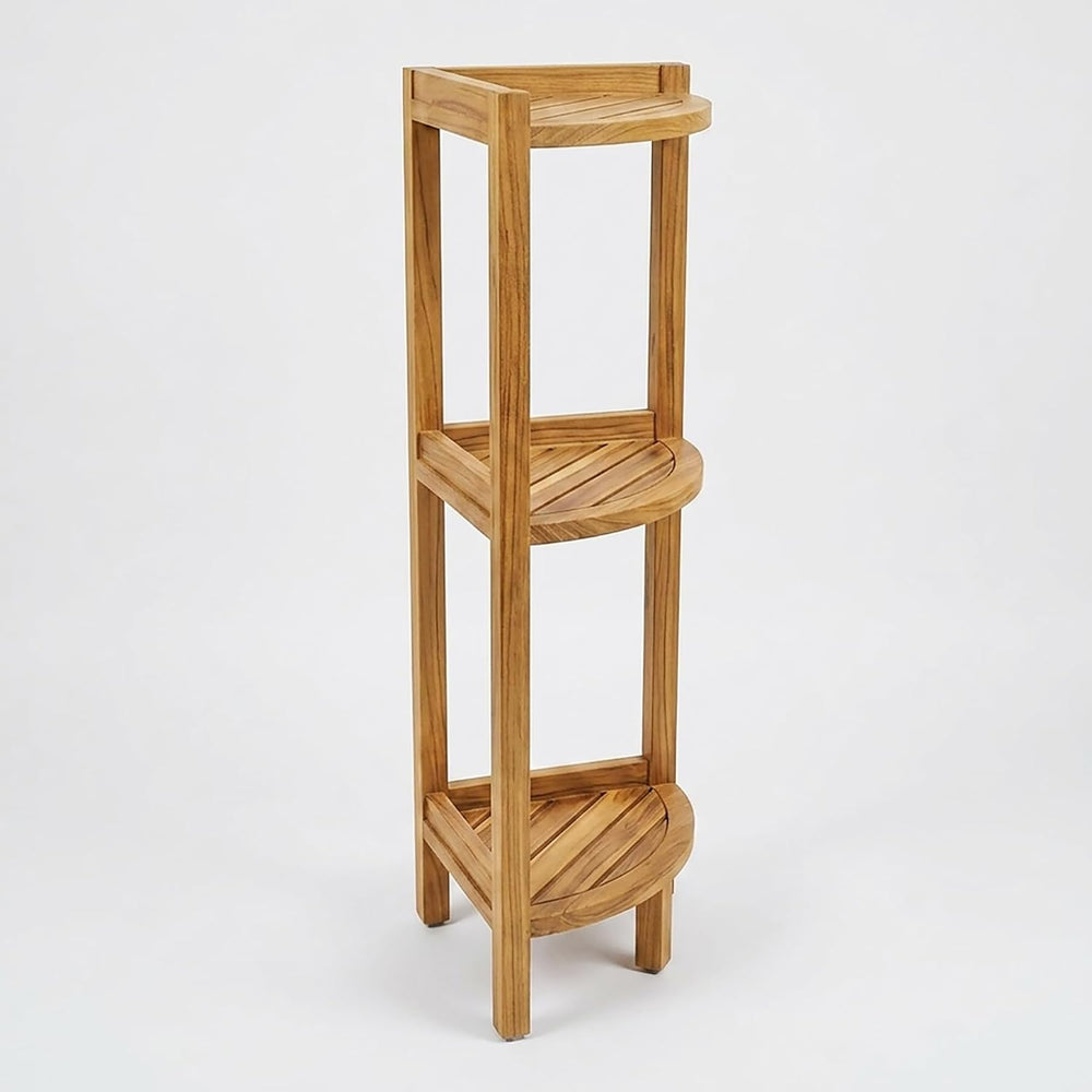 Asta SpaTeak Avila Solid Teak 3-Tier Bathroom Free Standing Corner Shelf, Ful...