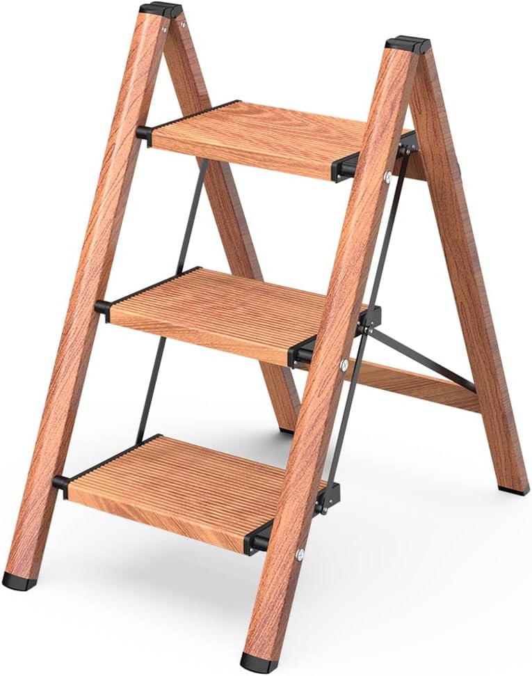 3 Step Ladder, Folding Step Stool with Anti-Slip Wide Pedal