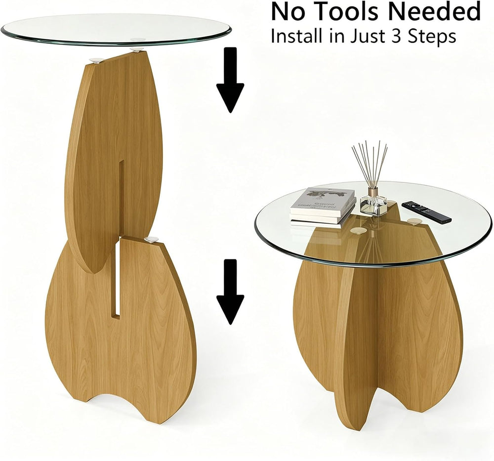 Shell-Shaped Coffee & Side Table with MDF Frame & Clear Tempered Glas...