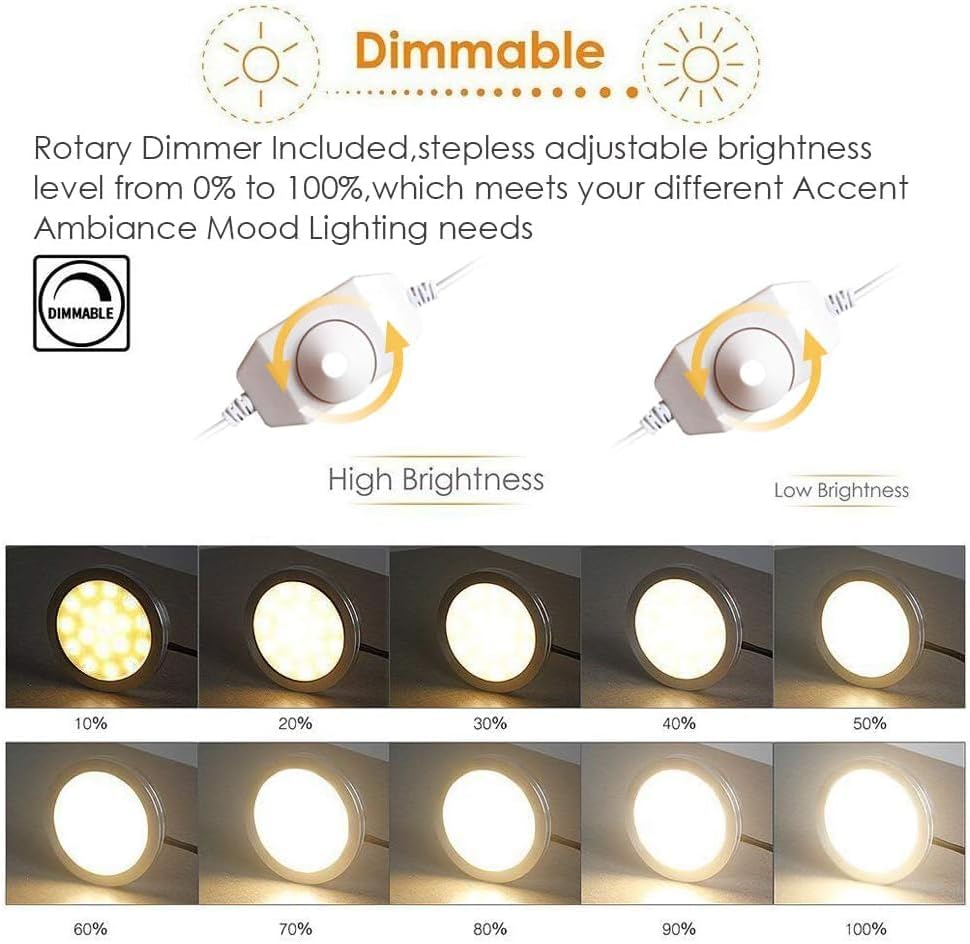 Cefrank Dimmable LED Puck Lights, 6-Pack Under Cabinet Lighting Warm White