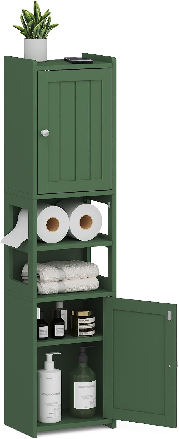 Small Bathroom Storage Cabinet 39"H Narrow Corner Floor Cabinet, Green