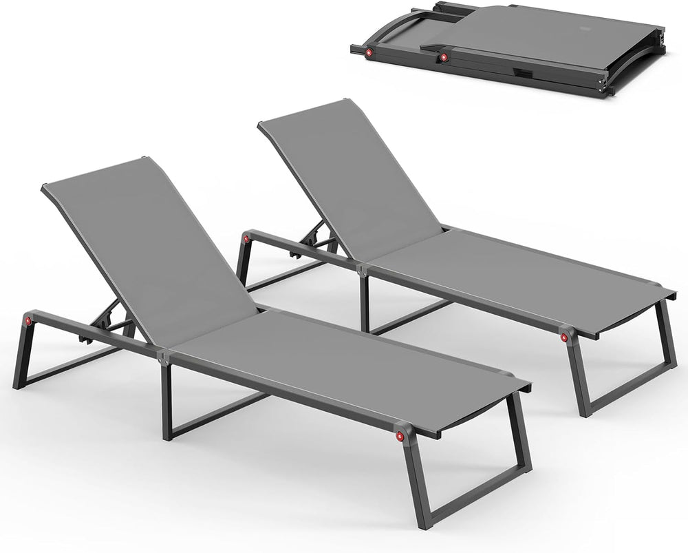 Aluminum Chaise Lounge Chair Outdoor, Foldable& No Assembly Patio Pool Lo...