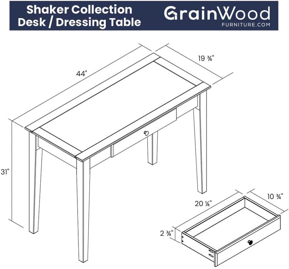 Grain Wood Furniture Shaker 44" Desk/Dressing Table, Walnut