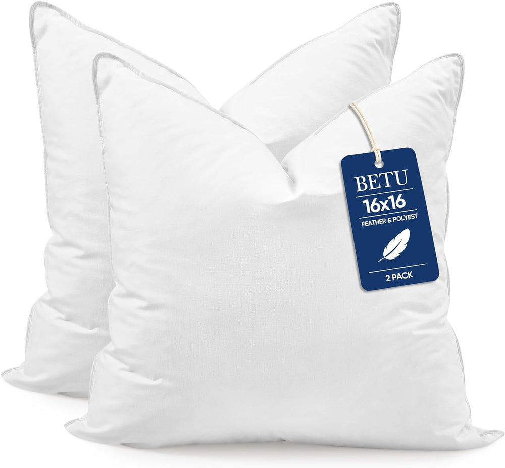 BETU 16x16 Pillow Inserts,Set of 2 Feather Down Throw Pillows for Couch Bed