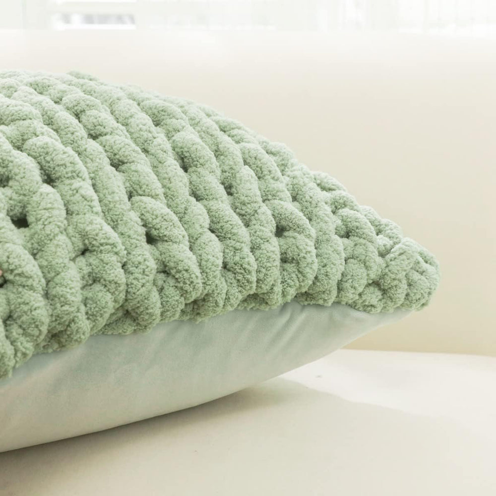 Sage Green Chunky Knit Throw Pillow Covers 18"×18" (1PC)