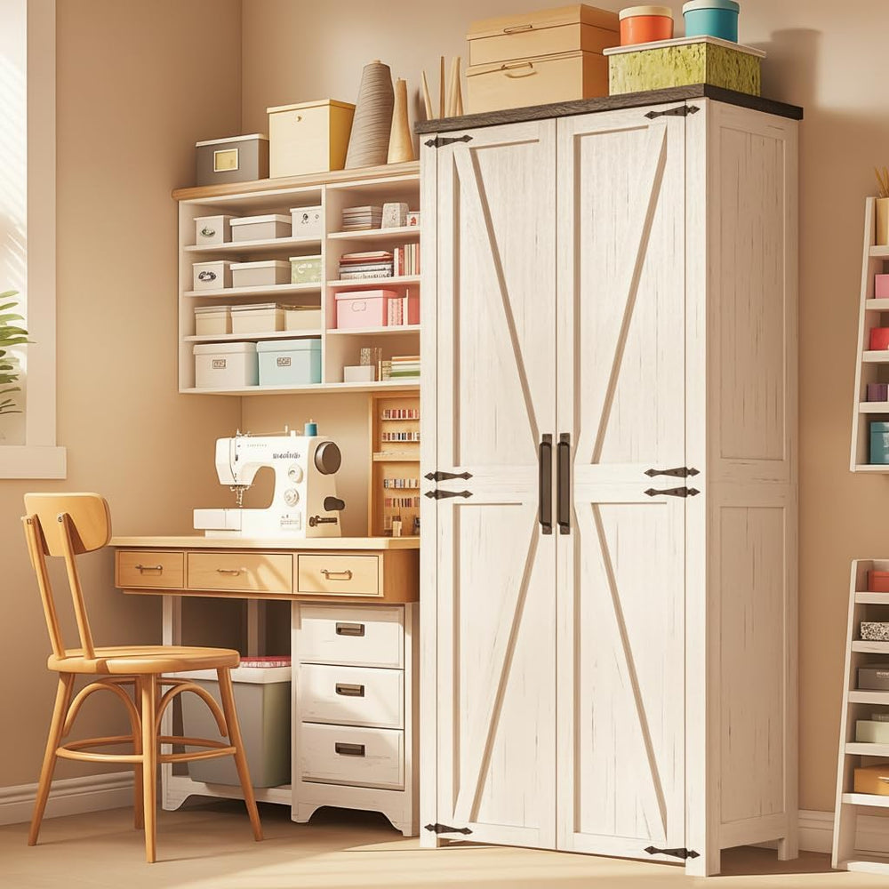 NEWOWNDS 72" H Craft Storage Cabinet with LED Lights