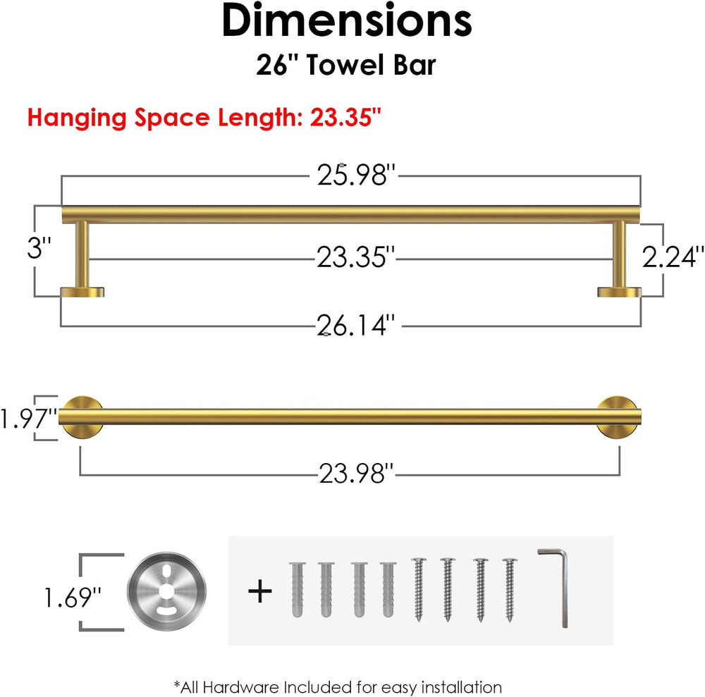FORIOUS Towel Bar Towel Racks for Bathroom Wall Mounted 24" Brushed Gold