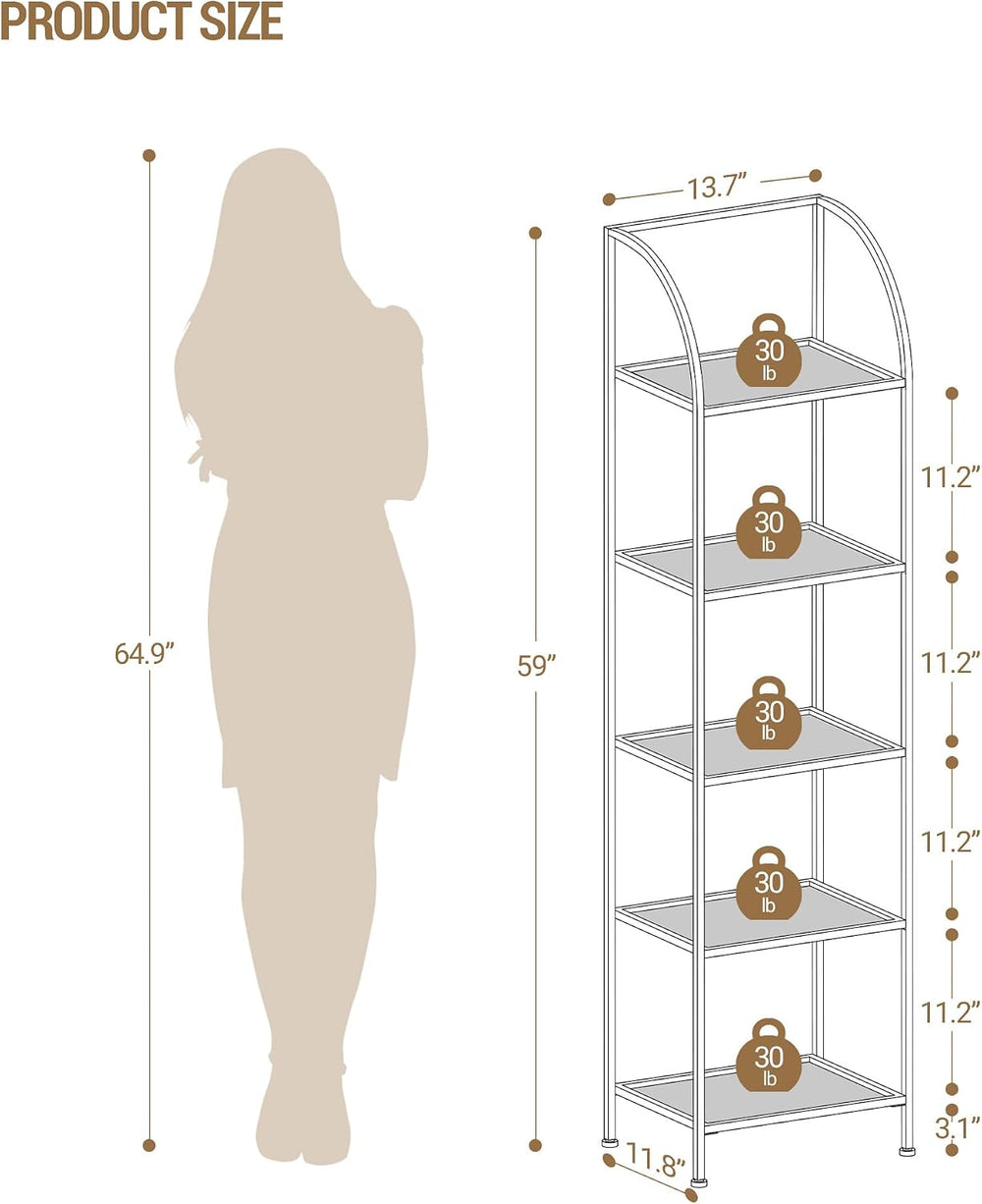 Hzuaneri Bookcase Bookshelf, Tempered Glass Arched Bookshelf