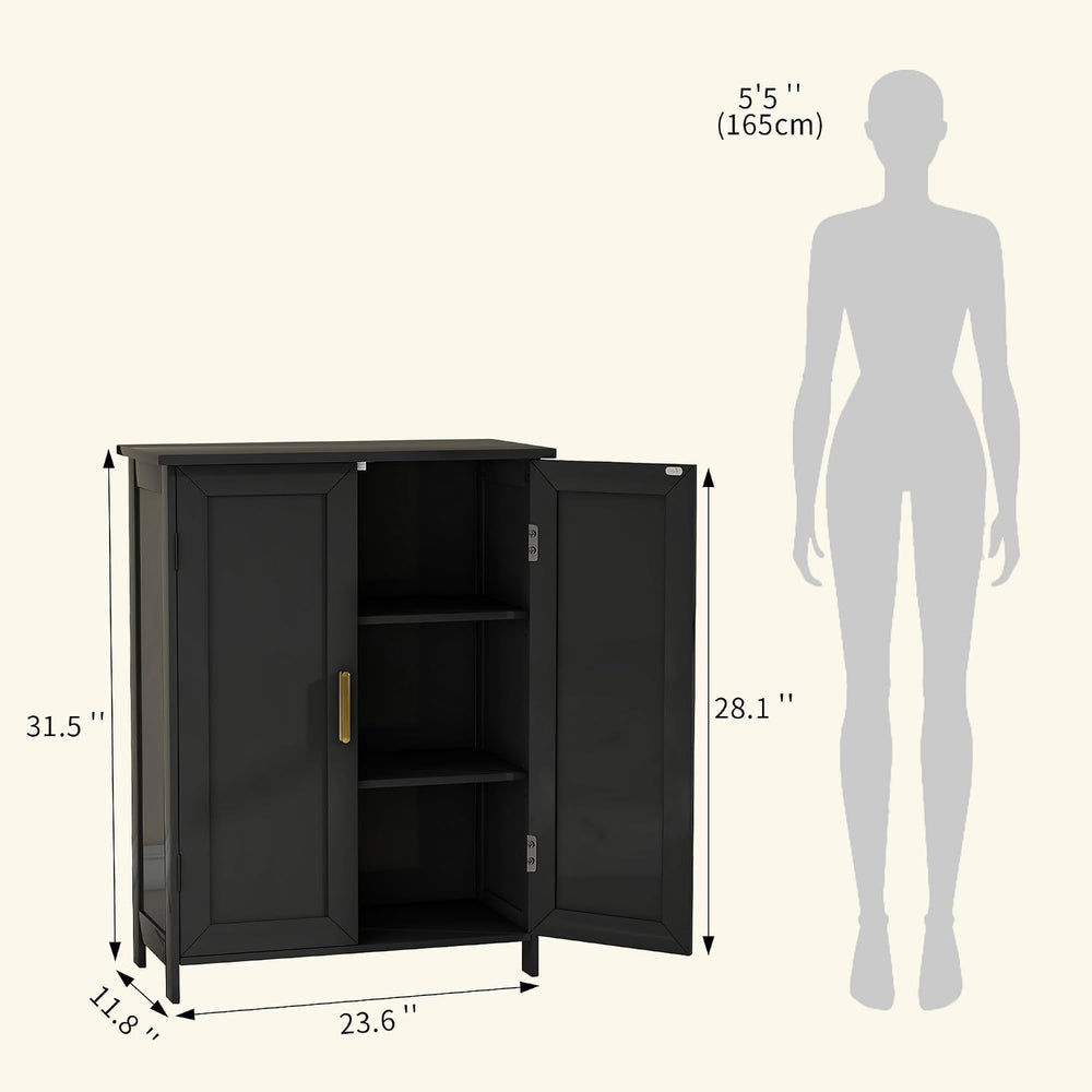 Bathroom Floor Storage Cabinet Freestanding Organizer with 2 Doors, Black
