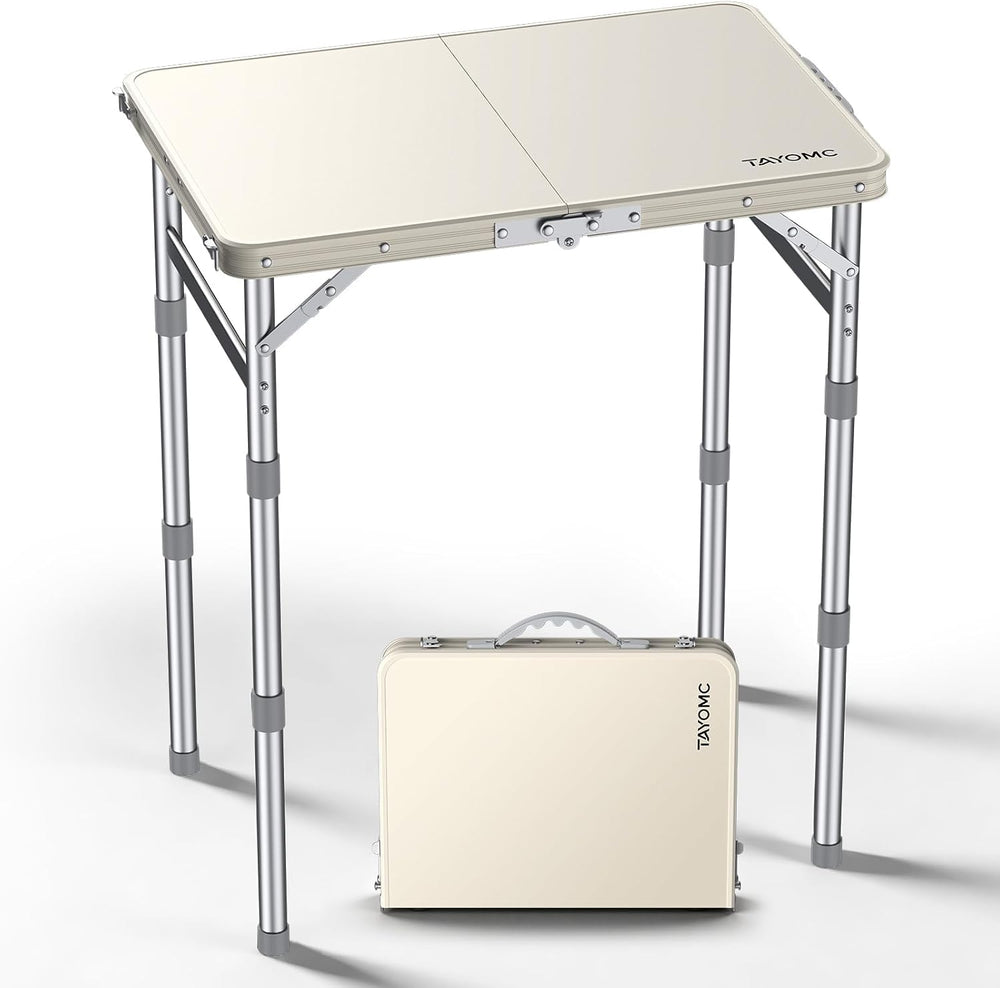2ft Plastic Folding Camping Table, 3 Adjustable Height Waterproof Small Foldi...