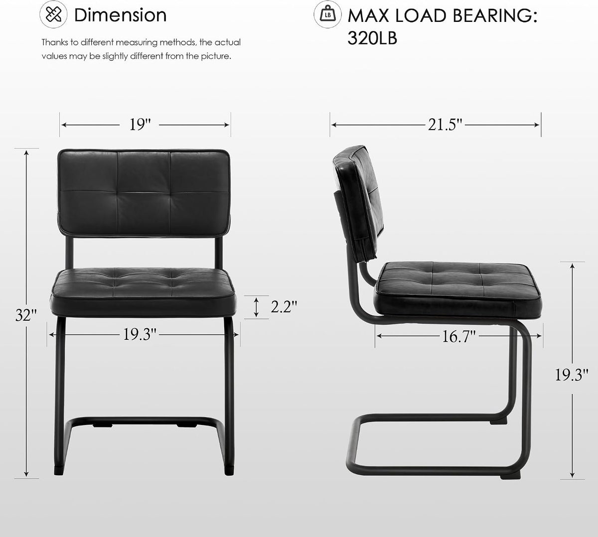 Zesthouse Industrial Metal Dining Chairs Set of 4, Upholstered Faux Leather Kitchen Chairs with Black Metal Base, for Kitchen & Dining Room Living Room, Mid Century Breuer Design Inspired, Black