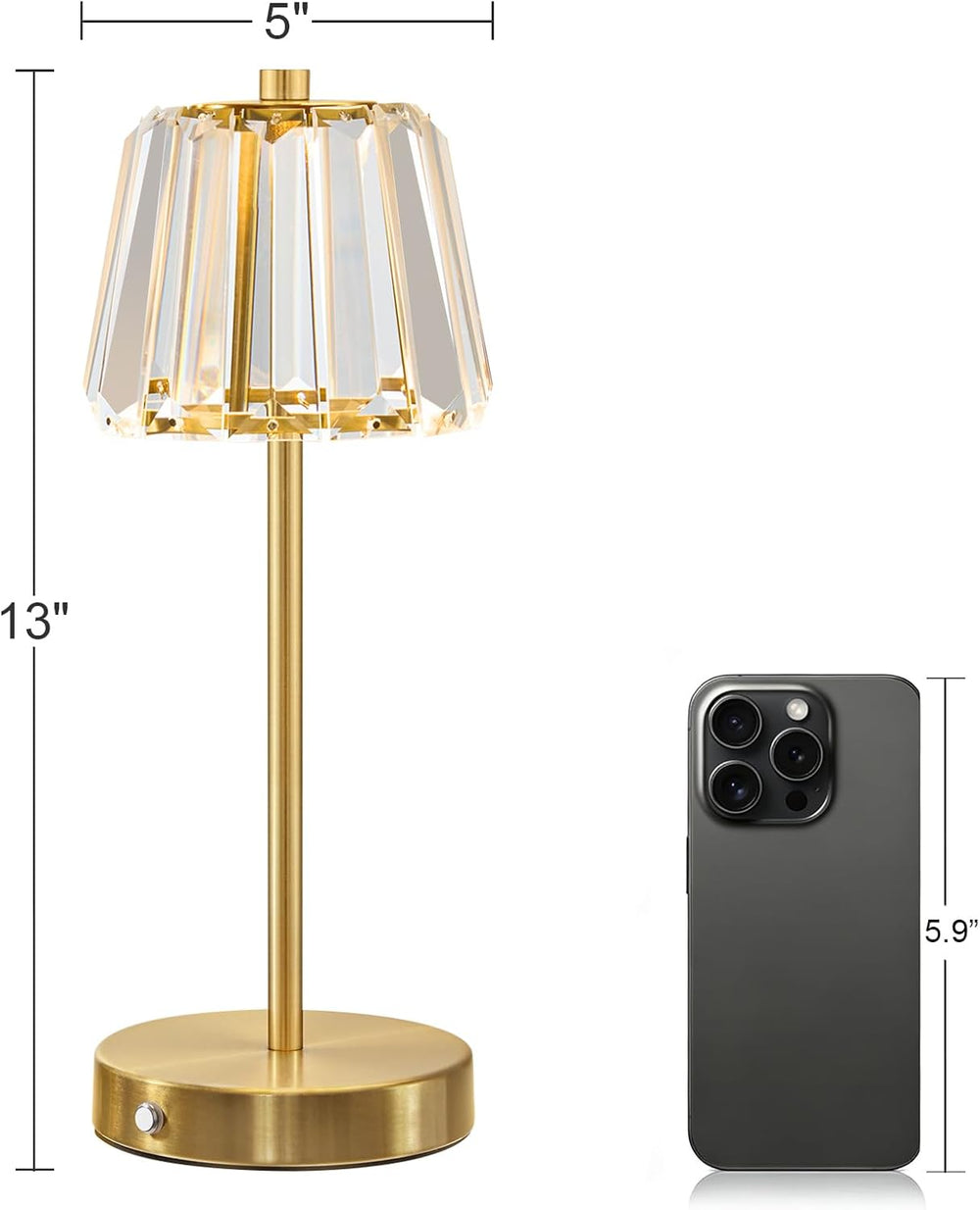 Oneach 13" Small Crystal Cordless Table Lamp, Touch Rechargeable Desk Lamps