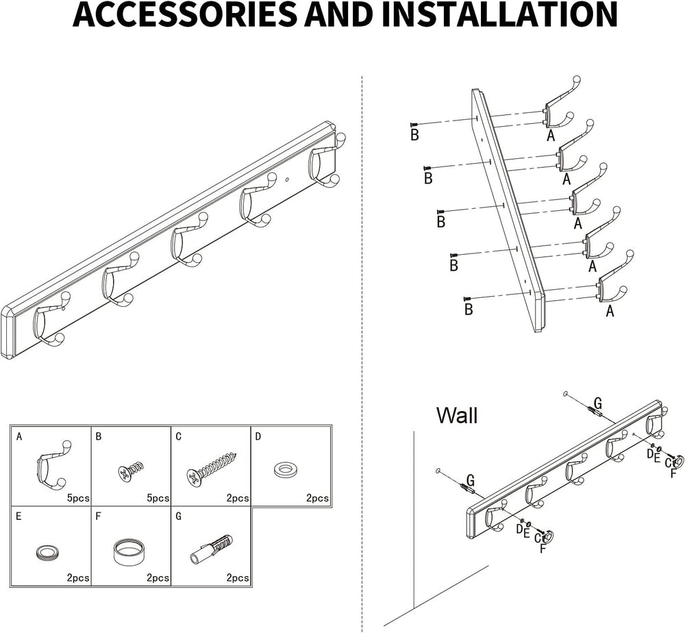 Badiano Heavy Duty Wooden Coat Rack, Wall-Mounted Organizer, 24 Inch, Black