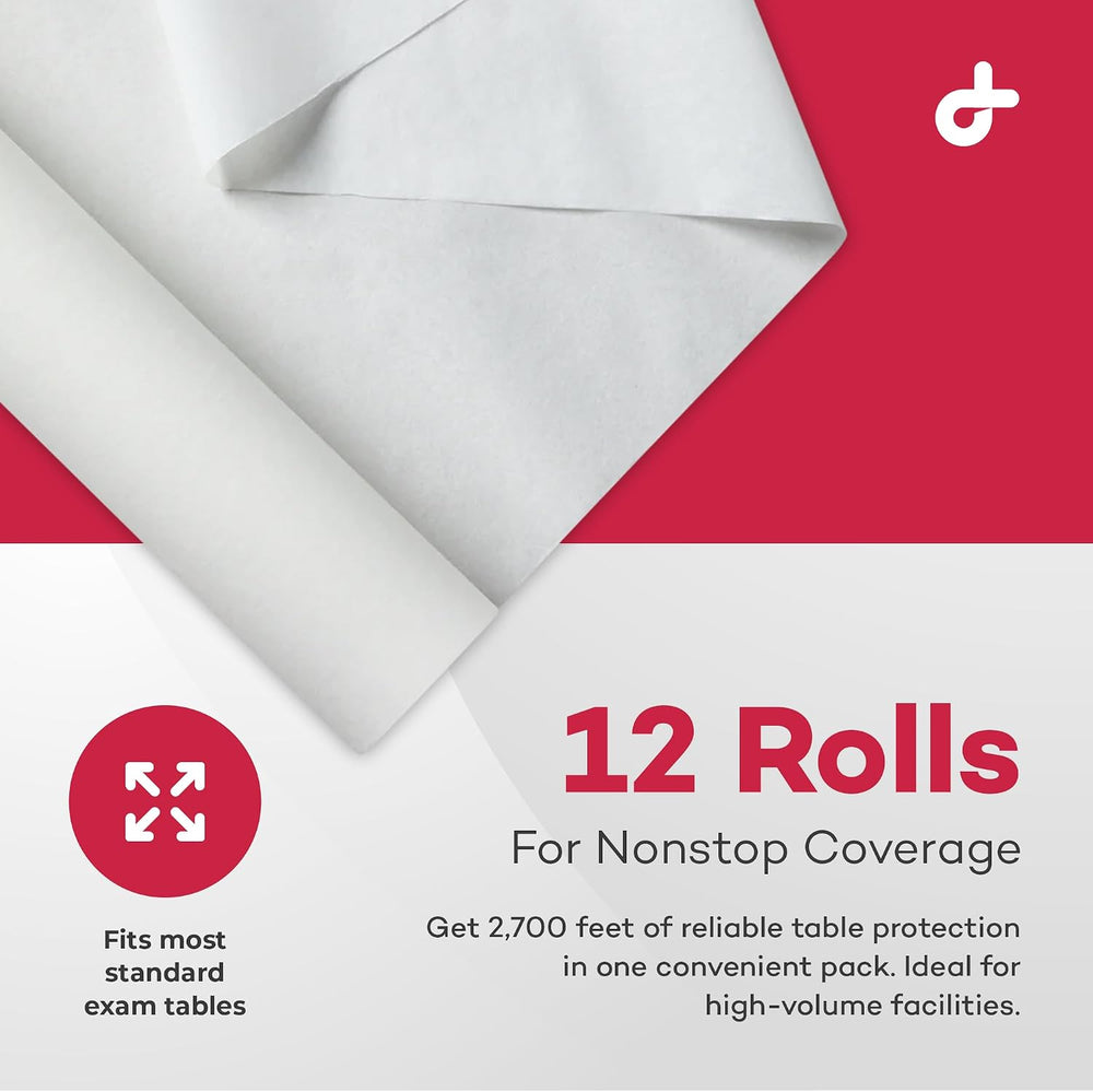 Dealmed Table Paper Exam Cover - 21 in x 225 ft, Smooth, White, 12 Rolls
