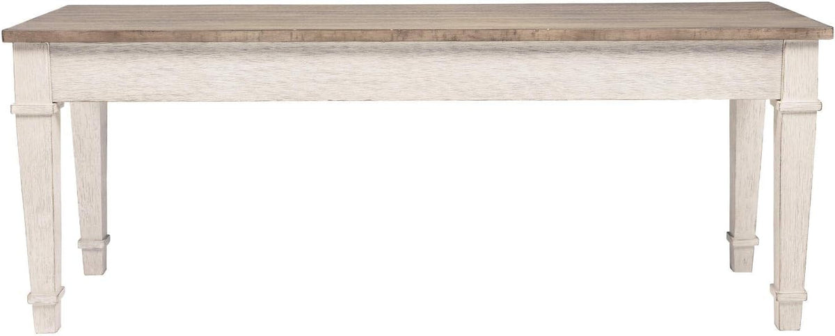 Signature Design by Ashley Skempton Farmhouse Storage Bench, Distressed Finish, Seat With Hidden Storage, Wood, 48" W x 15" D x 18.5" H, White & Light Brown