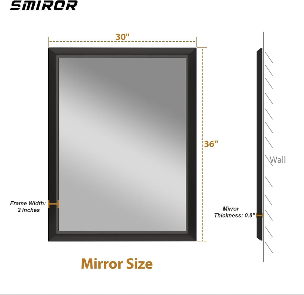 SMIROR 36x30 Matte Black Bathroom Vanity Mirror for Over Sink