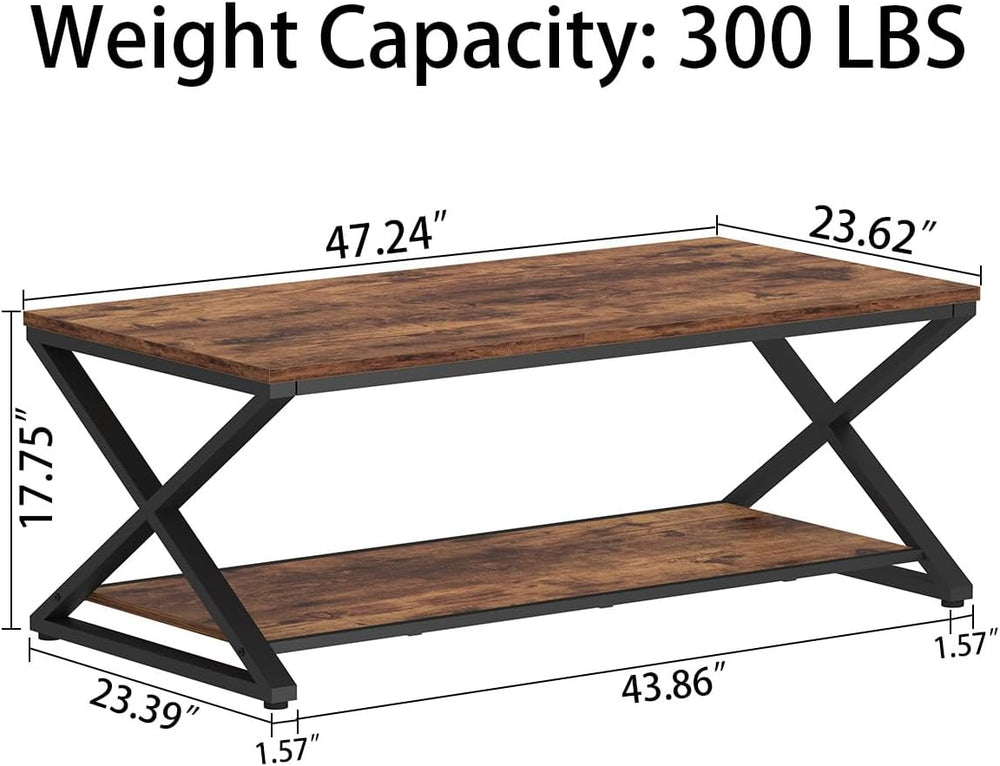 HSH 47" Rectangle Coffee Table with Storage for Living Room, Rustic Brown