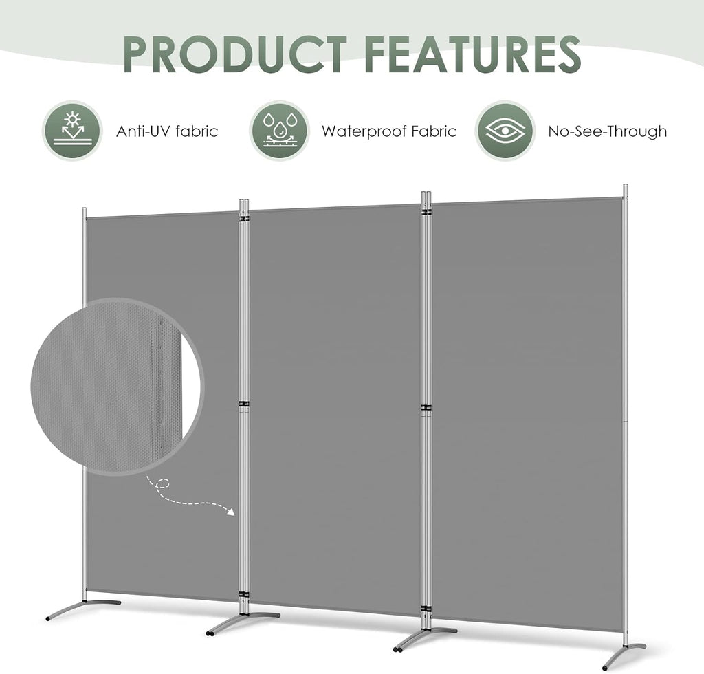 RANTILA 3 Panel Room Divider, 6 Ft Tall Folding Privacy Screen Freestanding Room Partition Wall Dividers, 102''W x 20''D x 71''H, Grey