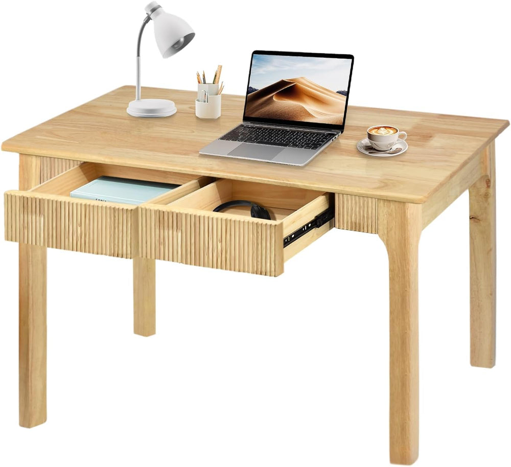 39.4'' Solid Wood Desk with 2 Drawers, Small Mid Century Modern Home ...