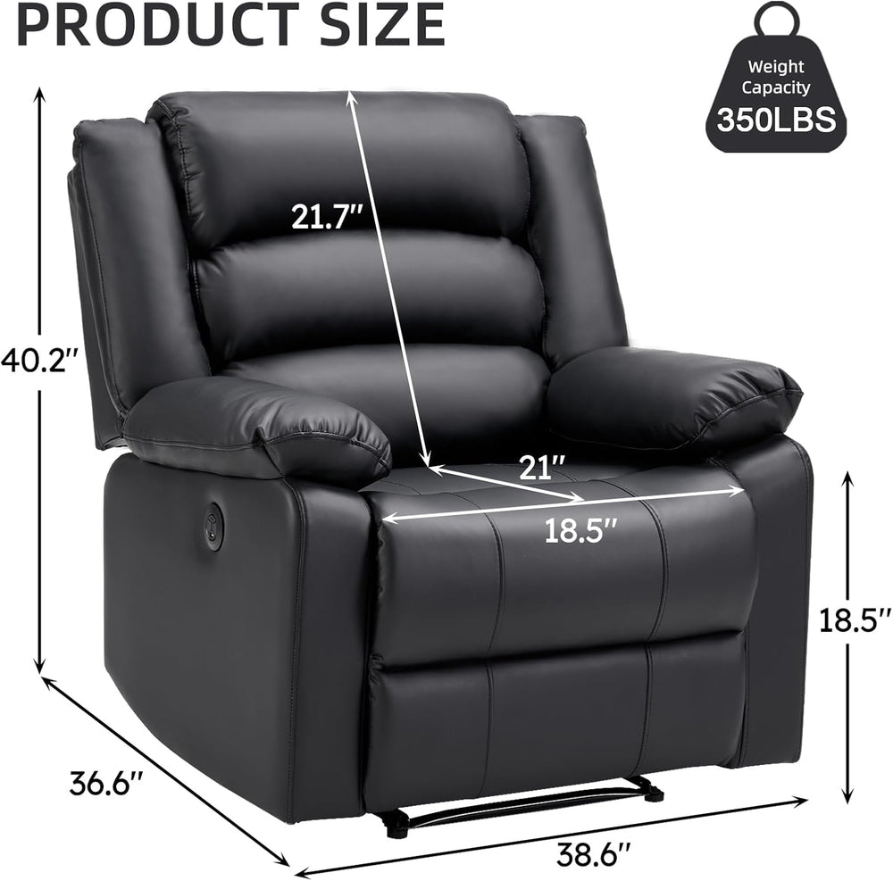 EBELLO Faux Leather Classic Power Recliner Chair, Oversized Electric Overstuf...