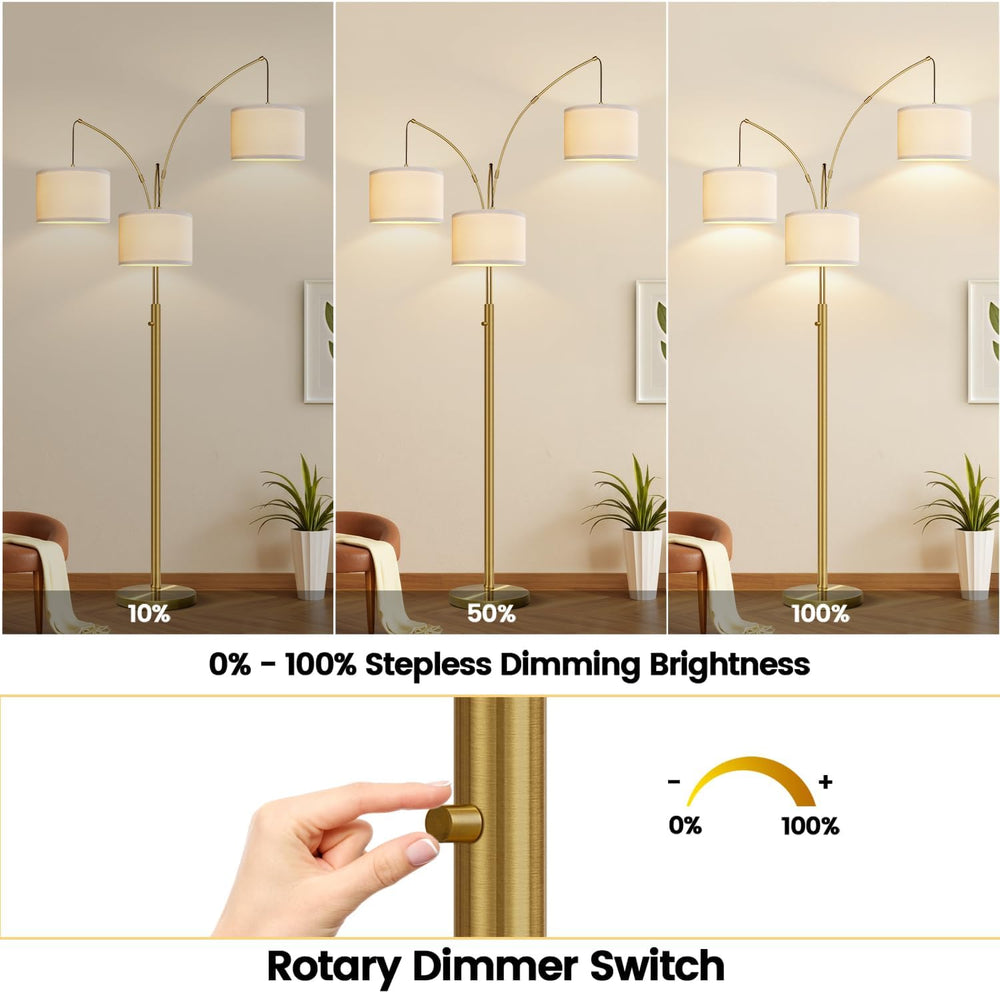 Nintiue Dimmable Floor Lamp - 3 Lights Brass Arc Floor Lamps for Living Room,...