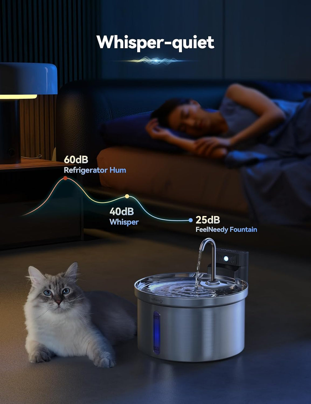 Wireless Cat Water Fountain [Water & Battery Separation] FEELNEEDY Stainl...