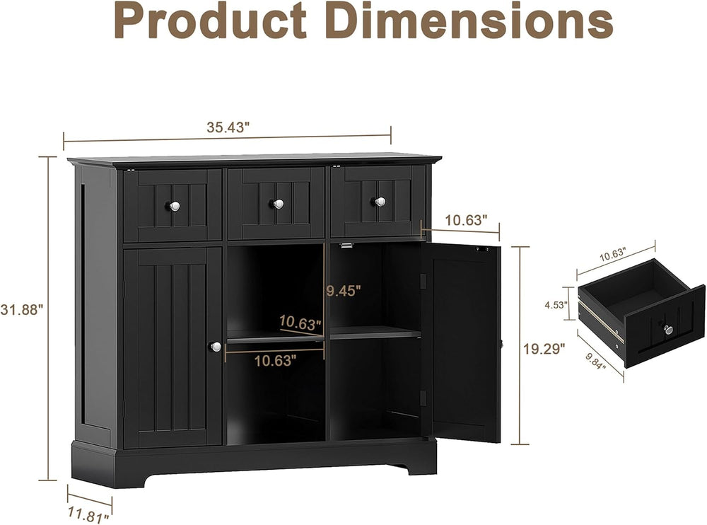 ChooChoo 35.4" Coffee Bar Cabinet with 3 Drawers and 2 Doors, Black