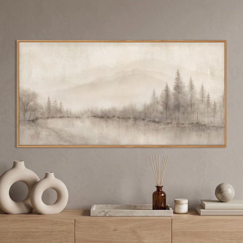 Aurlan Large Abstract Misty Lake Tree Framed Canvas Wall Art Set-40"x20&...